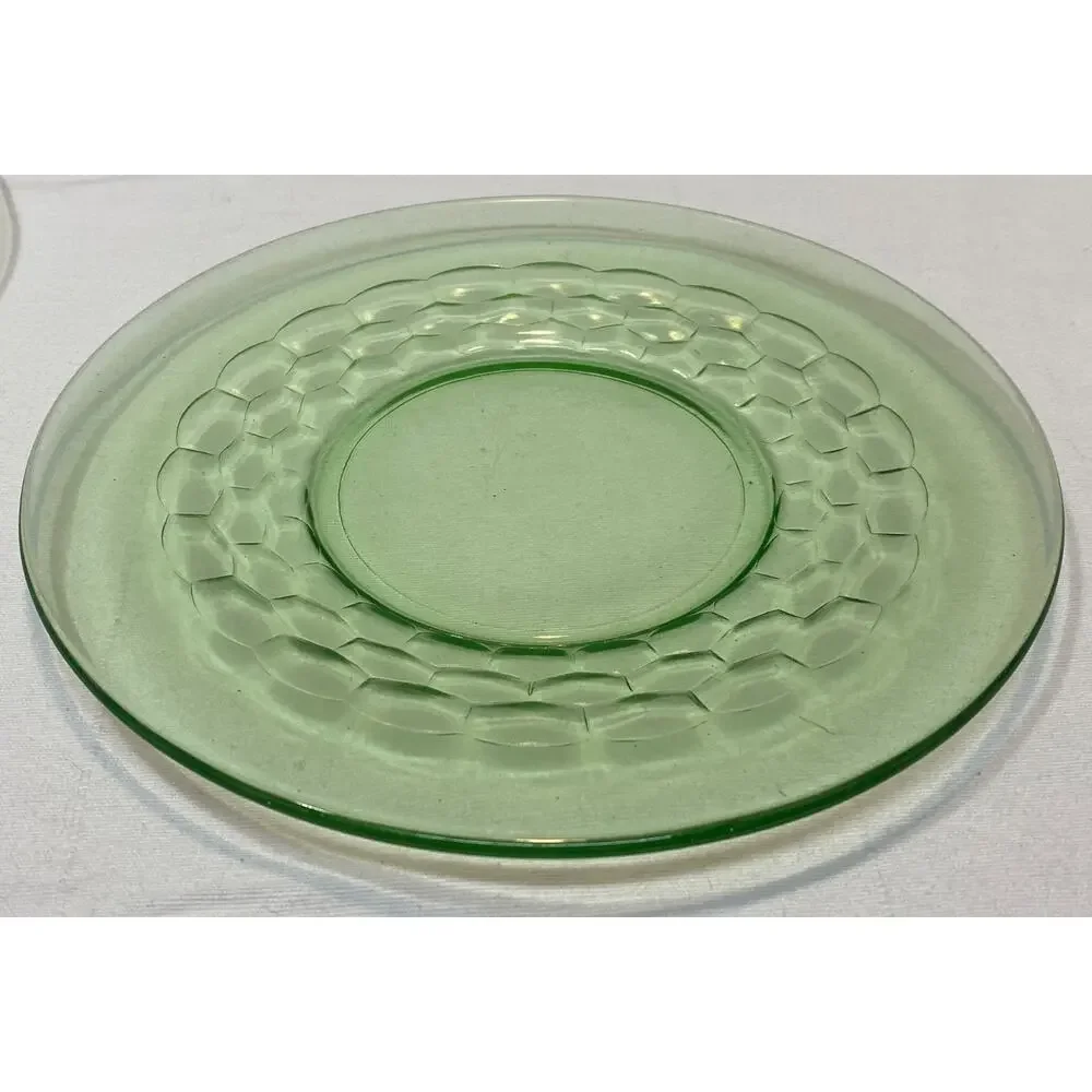Hex Optic/Honeycomb Vintage 3 Uranium Depression Glass Plates 8